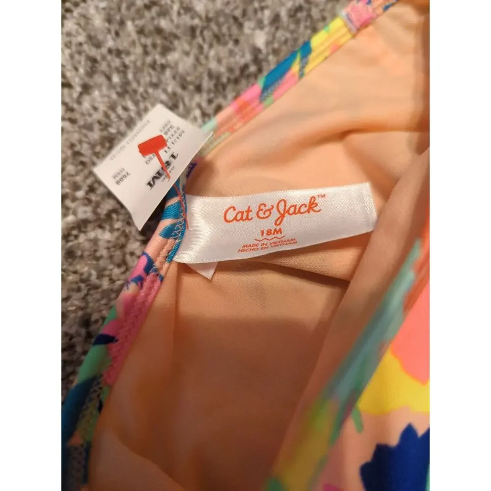 CAT & JACK Peach Pink Blue Tropical Swim Bottoms 18 months NEW